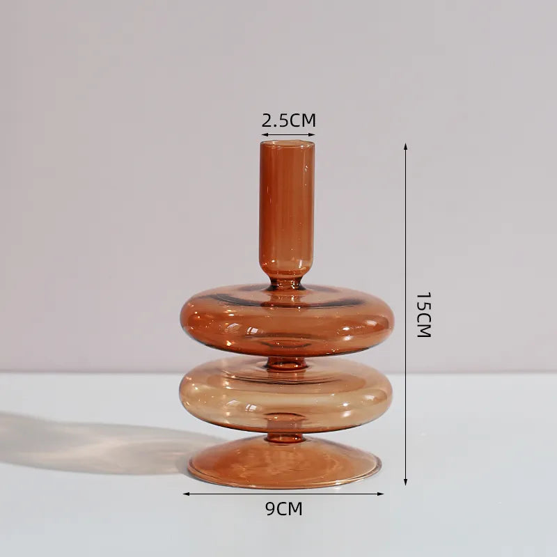 Roma Glass candlestick holder by Shop the Kei home treasure collection in clear brown. 2-Disk shape with slope base modern-style blown glass candlestick holder dimensions 2.5cm X 11cm