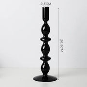 Roma Glass candlestick holder by Shop the Kei home treasure collection in clear black. Stacked 3-drop, 2-saucer, slope base modern-style blown glass candlestick holder dimensions 2.5cm X 26.5cm X 9cm