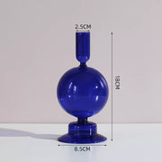 Roma Glass candlestick holder by Shop the Kei home treasure collection in clear cobalt blue. Bubble with step base modern-style blown glass candlestick holder dimensions 2.5cm X 18cm X 8.5cm