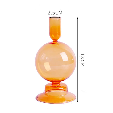 Roma Glass candlestick holder by Shop the Kei home treasure collection in clear orange. Bubble with step base modern-style blown glass candlestick holder dimensions 2.5cm X 18cm X 8.5cm