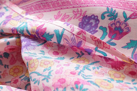 Amelie Boho Maxi Skirt from Shop The Kei - closeup detail of stitching on hemline and natural fiber textile texture