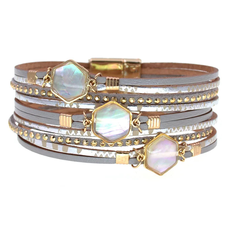 Abalone Bracelet in grey with three pale shell stones