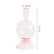 Roma Glass candlestick holder by Shop the Kei home treasure collection in clear pink. Bubble with step base modern-style blown glass candlestick holder dimensions 2.5cm X 18cm X 8.5cm