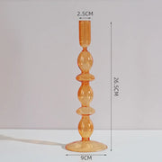 Roma Glass candlestick holder by Shop the Kei home treasure collection in clear orange. Stacked 3-drop, 2-saucer, slope base modern-style blown glass candlestick holder dimensions 2.5cm X 26.5cm X 9cm