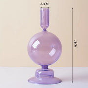 Roma Glass candlestick holder by Shop the Kei home treasure collection in clear purple. Bubble with step base modern-style blown glass candlestick holder dimensions 2.5cm X 18cm X 8.5cm 