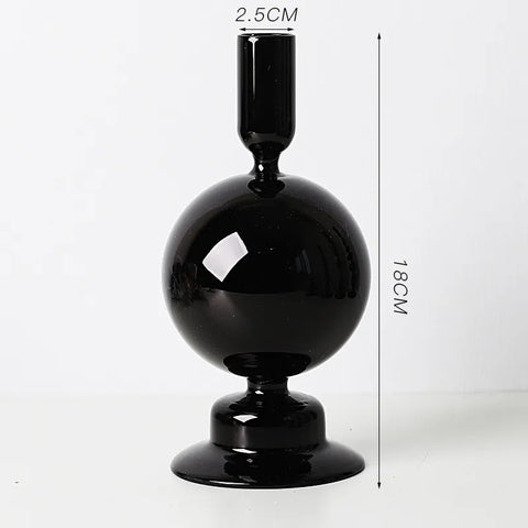 Roma Glass candlestick holder by Shop the Kei home treasure collection in clear black. Bubble with step base modern-style blown glass candlestick holder dimensions 2.5cm X 18cm X 8.5cm