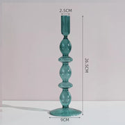 Roma Glass candlestick holder by Shop the Kei home treasure collection in clear teal. Stacked 3-drop and 2-saucer modern-style blown glass candlestick holder dimensions 2.5cm X 26.5cm X 9cm