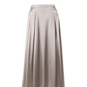 Amber Satin Maxi Skirt from Shop the Kei - champagne satin circle skirt pictured on a white background