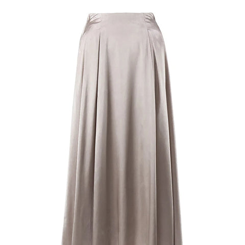 Amber Satin Maxi Skirt from Shop the Kei - champagne satin circle skirt pictured on a white background