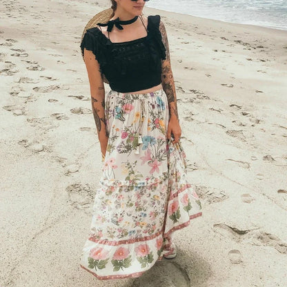 True Boho Floral Midi Skirt