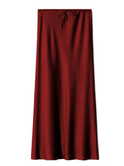 Bela Satin Maxi Skirt from Shop the Kei - an elegant dark red wine color option