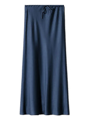 Bela Satin Maxi Skirt from Shop the Kei - a deep blue patriotic and business appropriate color option we named Night
