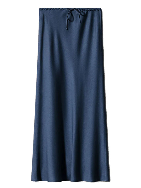 Bela Satin Maxi Skirt from Shop the Kei - a deep blue patriotic and business appropriate color option we named Night
