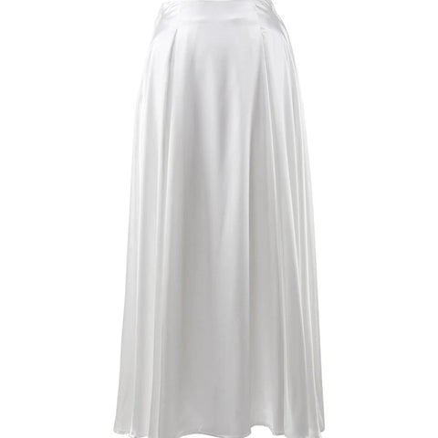 Amber Satin Maxi Skirt from Shop the Kei - white satin circle skirt pictured on a white background