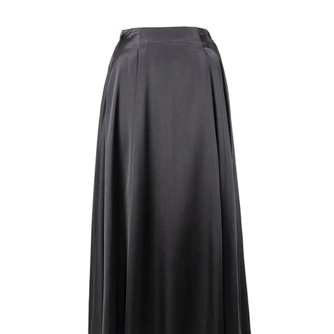 Amber Satin Maxi Skirt from Shop the Kei - black satin circle skirt pictured on a white background