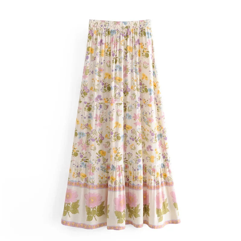 True Boho Floral Midi Skirt