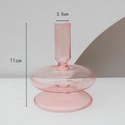 Roma Glass candlestick holder by Shop the Kei home treasure collection in clear pink. Disk shape with slope base modern-style blown glass candlestick holder dimensions 2.5cm X 11cm