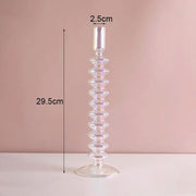 Roma Glass candlestick holder by Shop the Kei home treasure collection in clear iridescent. Stacked 10-saucer and slope base modern-style blown glass candlestick holder dimensions 2.5cm X 29.5cm X 9cm