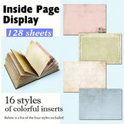 Colorful paper inserts with an open book and text about quantity and styles.