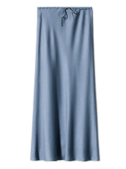 Bela Satin Maxi Skirt from Shop the Kei - a steely blue rain color option