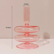 Roma Glass candlestick holder by Shop the Kei home treasure collection in clear pink. 2-Disk shape with slope base modern-style blown glass candlestick holder dimensions 2.5cm X 15.5cm