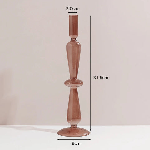Roma Glass candlestick holder by Shop the Kei home treasure collection in clear brown. Stacked drop and saucer shape with convex base modern-style blown glass candlestick holder dimensions 2.5cm X 31.5cm X 9cm