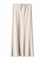 Bela Satin Maxi Skirt from Shop the Kei - a bright ivory color we named Almond
