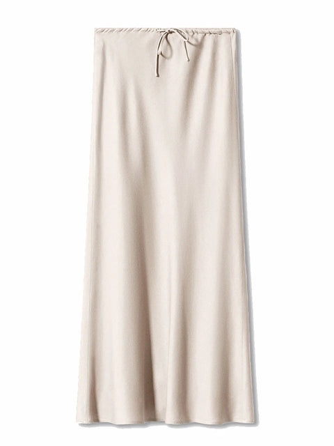 Bela Satin Maxi Skirt from Shop the Kei - a bright ivory color we named Almond