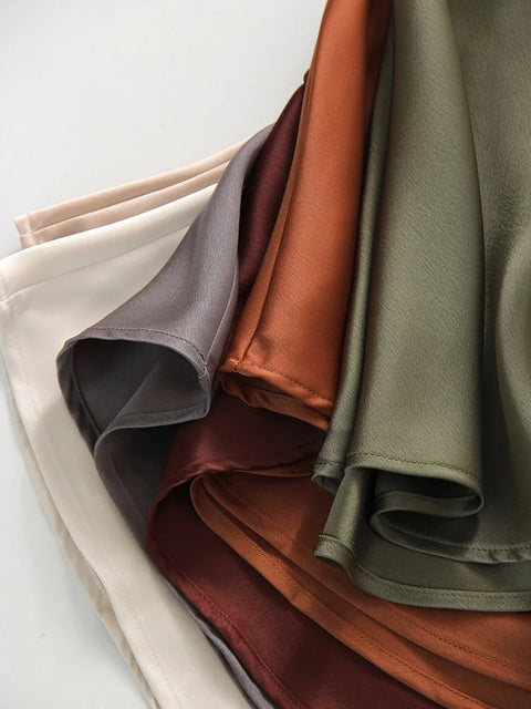 Bela Satin Maxi Skirt from Shop the Kei - close up - hemline construction and satin textile texture in bias.