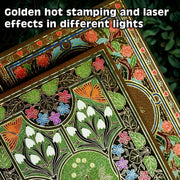 Decorative design with floral and butterfly patterns on a textured surface.