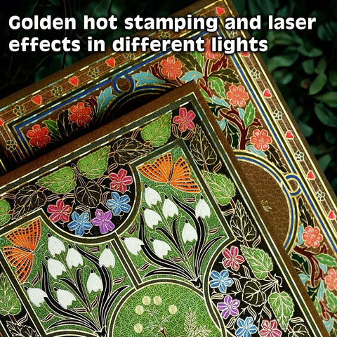 Decorative design with floral and butterfly patterns on a textured surface.