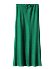 Bela Satin Maxi Skirt from Shop the Kei - a rich green emerald color option