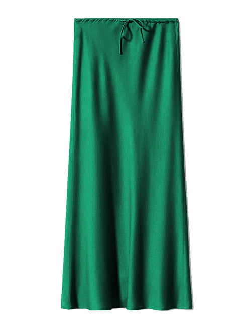 Bela Satin Maxi Skirt from Shop the Kei - a rich green emerald color option