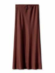 Bela Satin Maxi Skirt from Shop the Kei - a rich, classic brown chocolate color option