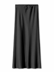 Bela Satin Maxi Skirt from Shop the Kei - a classic black color option