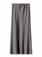 Bela Satin Maxi Skirt from Shop the Kei - a steely gray smoke color option