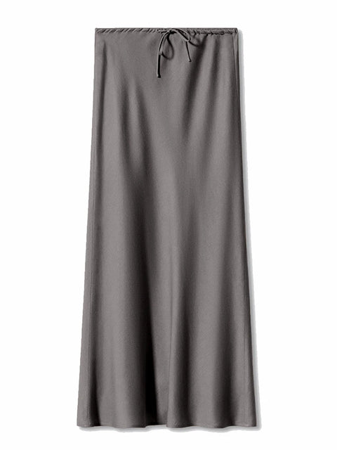 Bela Satin Maxi Skirt from Shop the Kei - a steely gray smoke color option