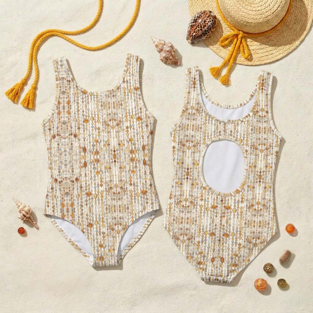Solara One Piece for Mini kids swimsuit in White Onyx print, flat lay – Shop the Kei girls swimwear